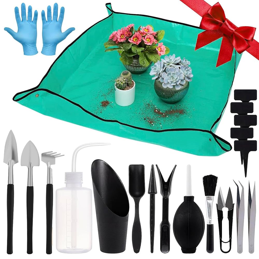 20-Piece Succulent Instrument Set – 39.4″ Indoor Plant Repotting Mat with 19 Mini Hand Instruments for Succulents, Superb for Transplanting Backyard Flowers – Good for Christmas Vacation…