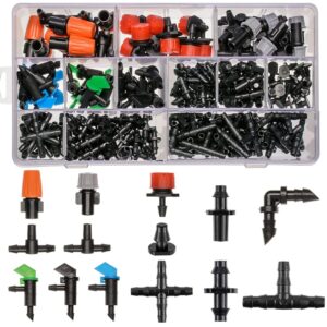 204-Piece Barbed Connectors Irrigation Fittings Set for Drip Irrigation – 1/4” Tubing Connectors for Flower Pots, Gardens, and Lawns (Straight Barbs, Single…)