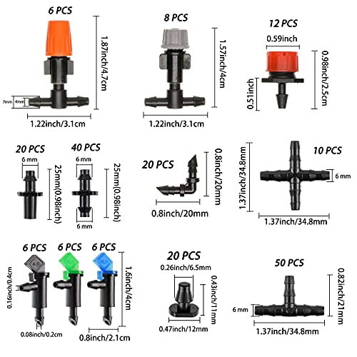 204-Piece Barbed Connectors Irrigation Fittings Set for Drip Irrigation - 1/4'' Tubing Connectors for Flower Pots, Gardens, and Lawns (Straight Barbs, Single...)