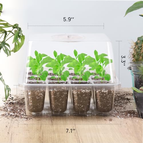 Bonviee 5-Pack Seed Starter Tray Set with Develop Mild, Elevated Seedling Trays That includes Adjustable Humidity Domes and Clear Cell Tray, Outfitted with 12 Full Spectrum LED Lamp...