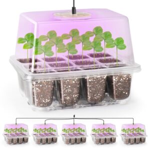 Bonviee 5-Pack Seed Starter Tray Set with Develop Mild, Elevated Seedling Trays That includes Adjustable Humidity Domes and Clear Cell Tray, Outfitted with 12 Full Spectrum LED Lamp…