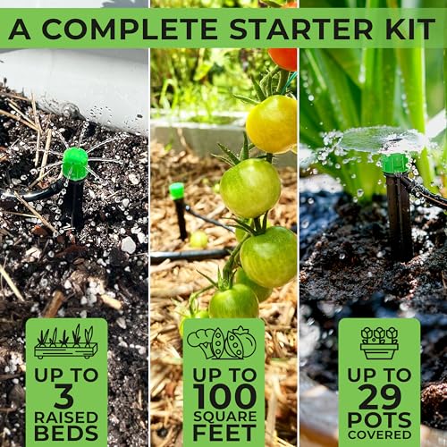 CARPATHEN Adjustable Premium Drip Irrigation System - Full Package for Gardens and Raised Beds with Drip Emitters and 5/16" & 1/4" Irrigation Elements