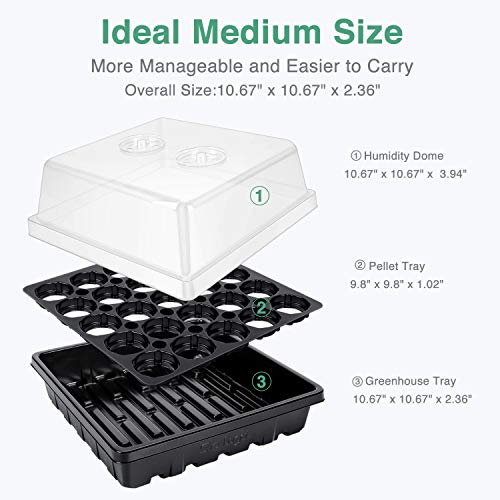 [Durable Plastic] Set of 4 Sturdy Seed Starter Trays with 4" Humidity Dome and Pellet Holder for 100 Jiffy Peat Pellets (30mm, 36mm & 42mm) - Splendid for Seed Beginning,...