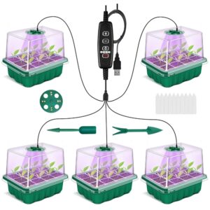 GOONMMILL Seed Starter Equipment: 5-Pack Plant Tray with Timed Develop Mild and Humidity Domes – Indoor Greenhouse Mini Propagator for Seedlings