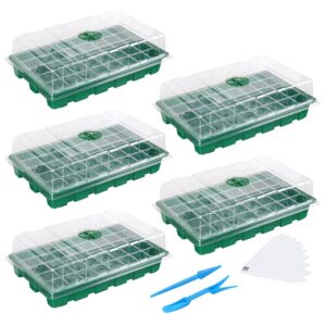 MIXC 5-Pack Seedling Starter Trays, Mini Propagator Greenhouse Package with Humidity-Managed Vented Domes and Base for Seed Germination (40 Cells per Tray, Whole of 200 Cells)