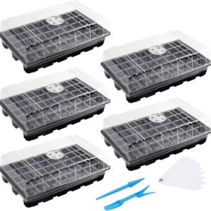 MIXC Seedling Trays – 5-Pack Mini Propagator Equipment for Seed Beginning with Humidity-Managed Vented Domes and Base, 40 Cells Per Tray (Complete 200 Cells)