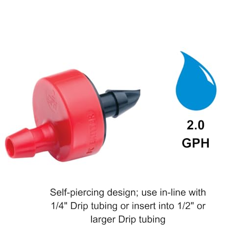 Rain Hen SW20-30PS Drip Irrigation Spot Watering Drippers/Emitters, 2 GPH, 30-Pack, Crimson/Black